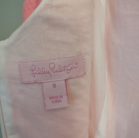 Lilly Pulitzer Janice Shift Dress Coral Reef Pink with Metallic Gold Embroidery. - Picture 9 of 13